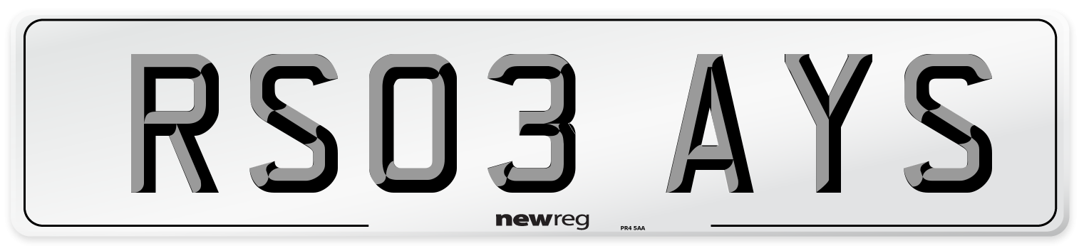 RS03 AYS Number Plate from New Reg